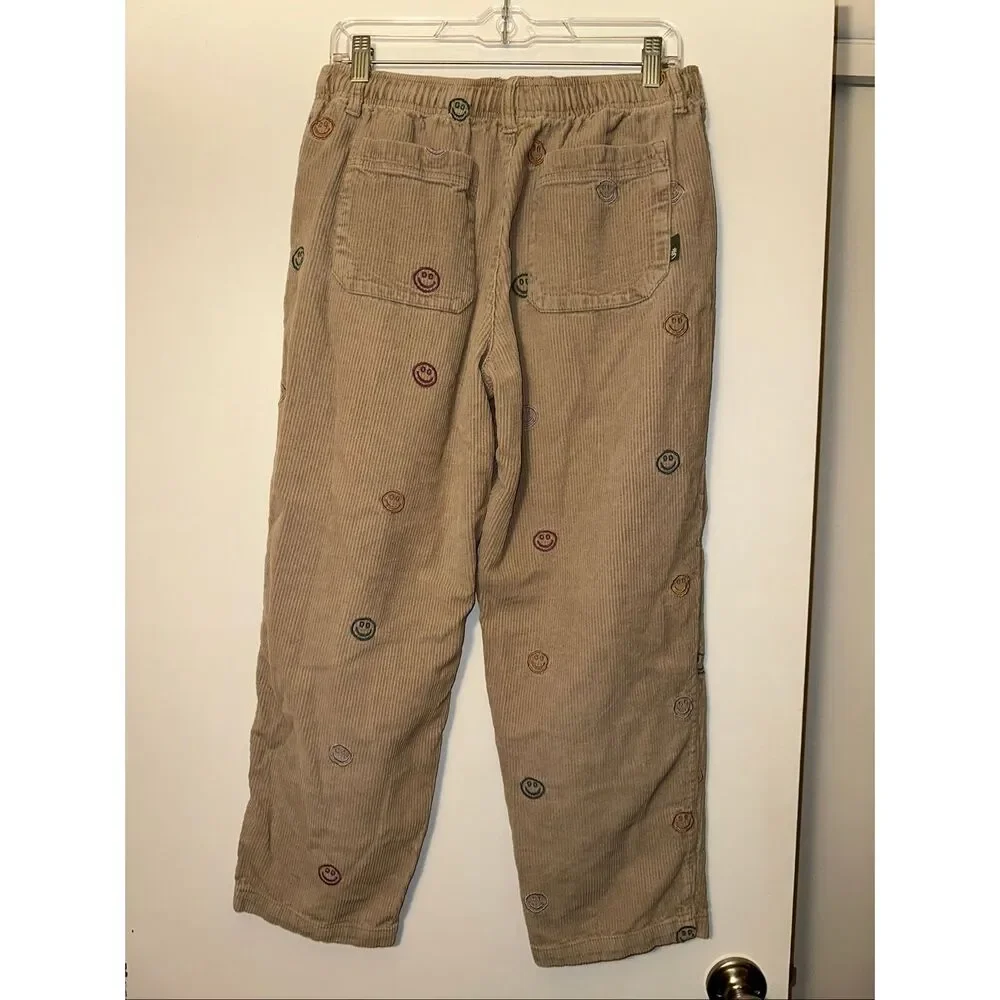 Urban Outfitters Men’s Medium Tan Corduroy Pants Embroidered Smiley Faces GUC